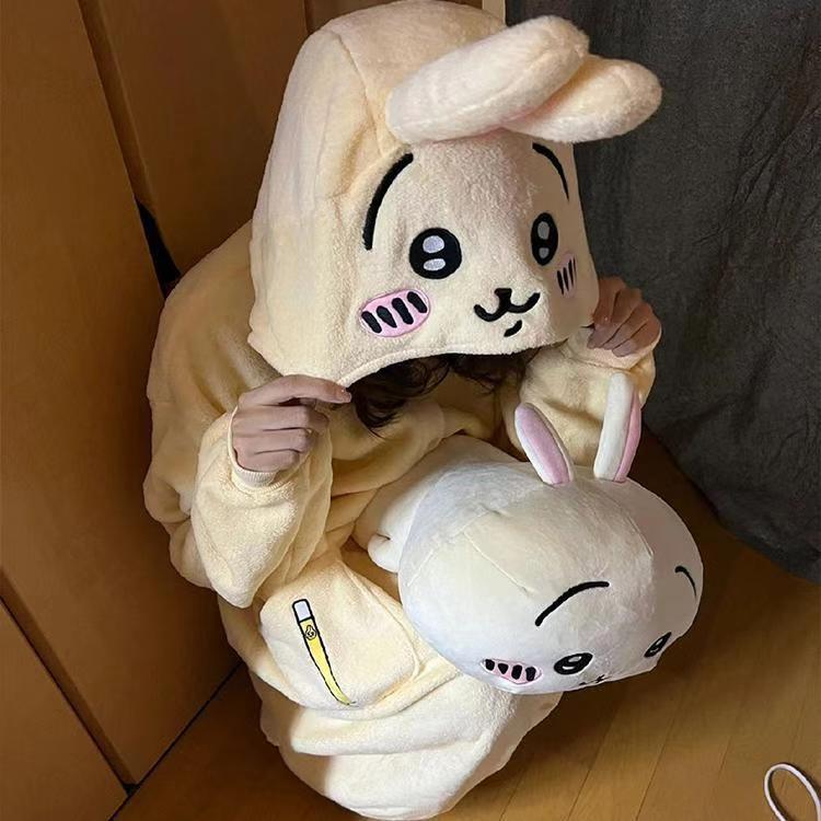 Japanese-style Ursage Hooded Flannel Pajamas Women's Autumn and Winter Cartoon Small Eight-style Nightgown for Outer Wear Home Clothes Japanese-style Ursage Hooded Flannel Pajamas Women's Autumn and Winter Cartoon Small Eight-style Nightgown for Outer Wear Home Clothes