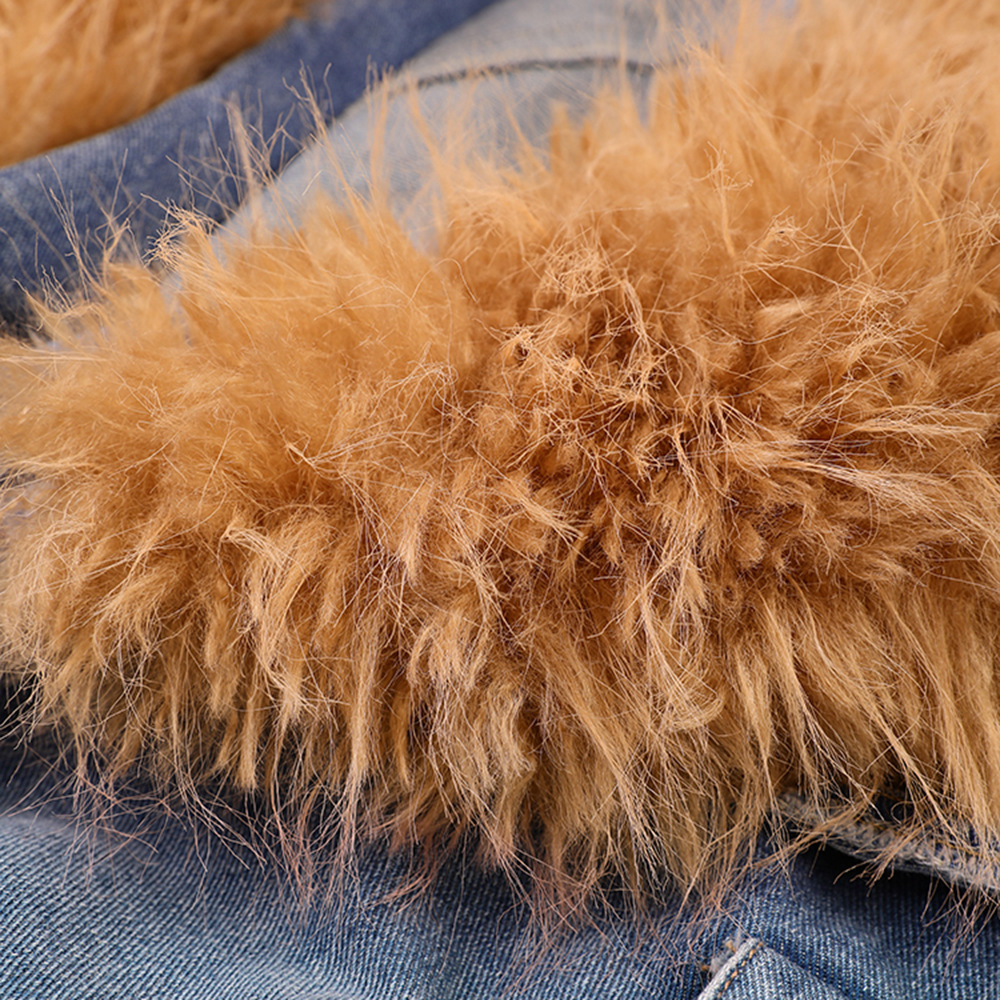 Abbigliamento da donna, giacca a vento invernale in denim lungo e resistente, design di alta qualità, collo in pelliccia staccabile sopra il ginocchio_voghion.com