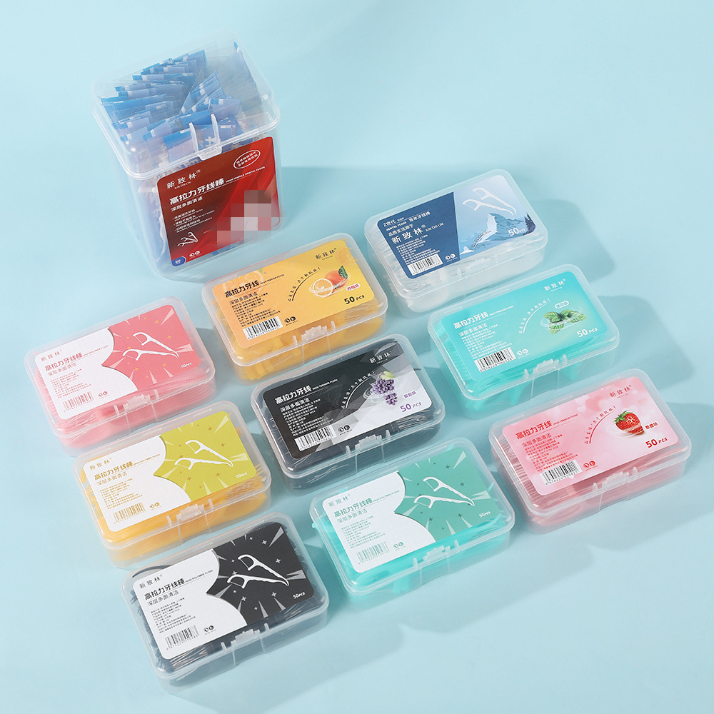 Hilo dental creativo con sabor a fruta, paquete familiar, empaque independiente, aliento fresco, artefacto de limpieza profunda, hilo dental de color portátil