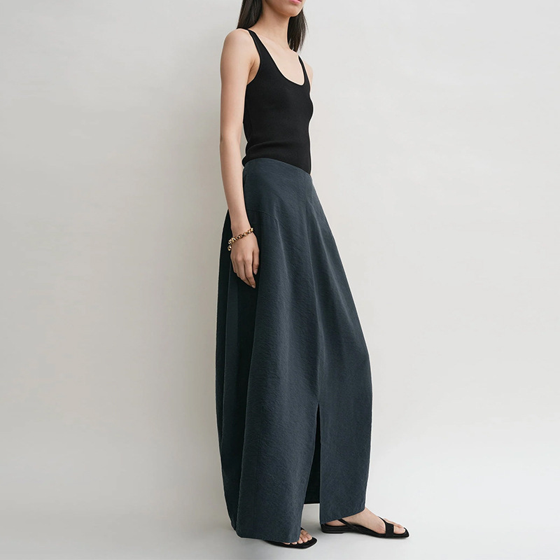 Tot Silk Skirt Women's Draped Hem Slit Pleated Niche Thin Mid-Length Bud Skirt Summer New
