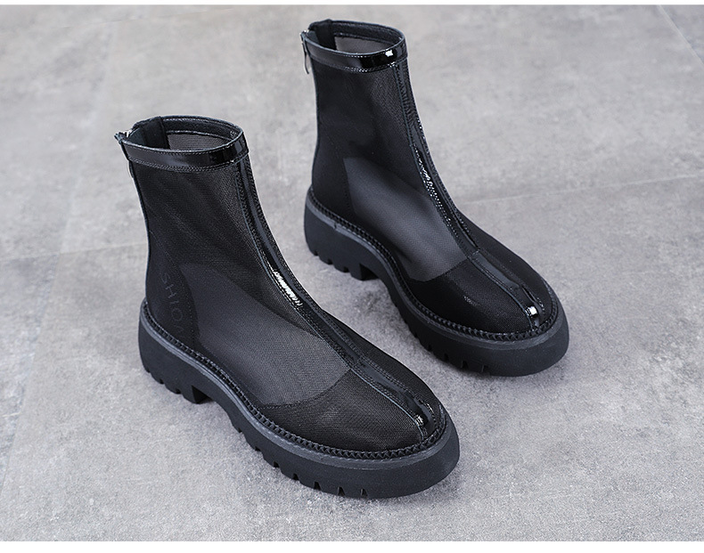 Boot lưới Martin nữ da bò thật đế bằng, kiểu dáng lỗ rỗng thoáng khí — Màu be chi tiết 13