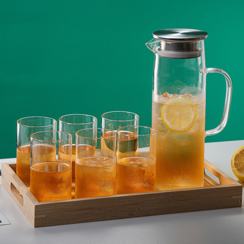 En stock botella de agua fría de vidrio borosilicato con mango simple olla recta de gran capacidad botella de agua fría de vidrio engrosado