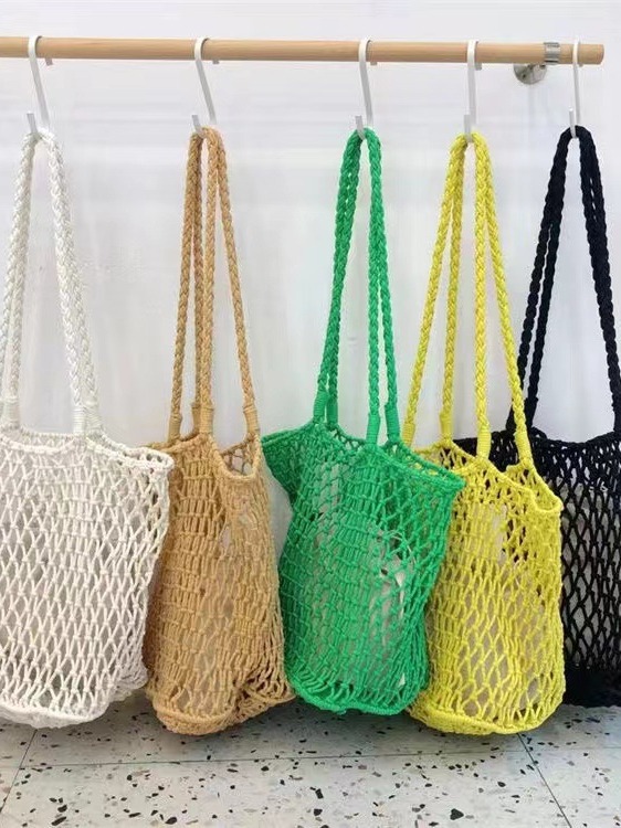 New Cotton Rope Shoulder Tote Bag, Niche Design, Large Capacity, Hollow Mesh Bag, Beach Vacation Leisure Bag