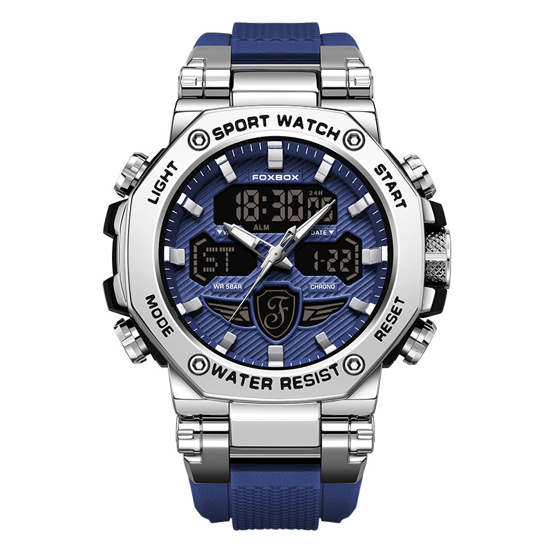 FOXBOX Reloj electrónico de doble pantalla para hombre Reloj electrónico impermeable Reloj despertador cronógrafo luminoso Reloj deportivo para estudiantes 0062