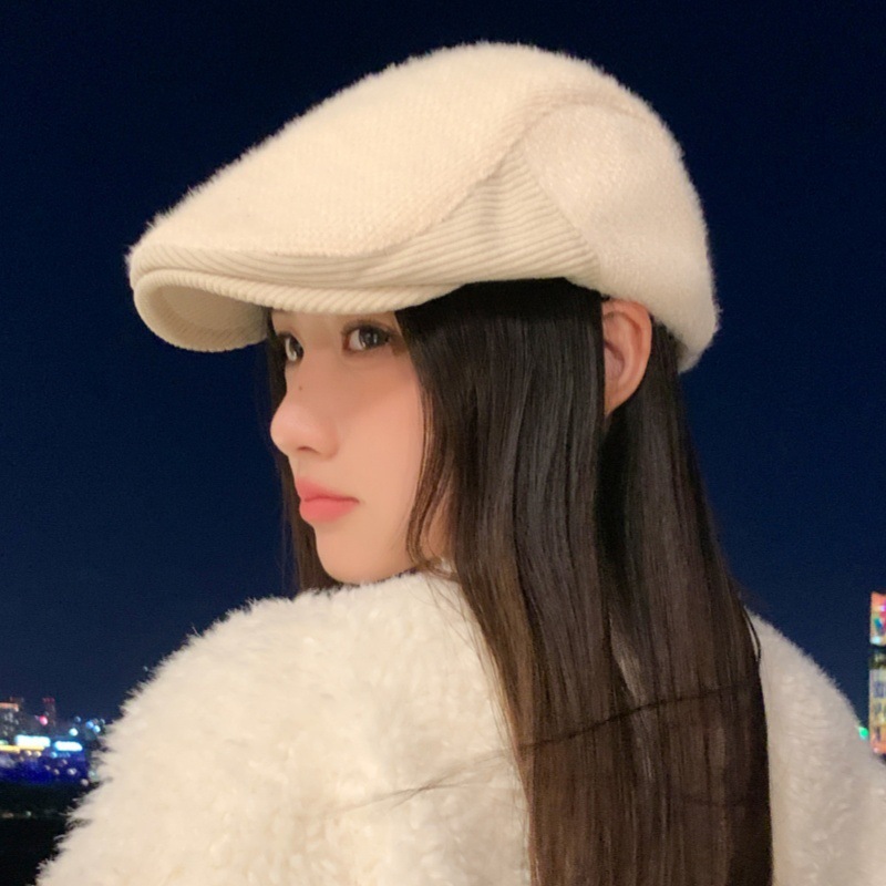 韩版文艺青年画家帽秋冬女士英伦风前进帽复古拼接加厚保暖鸭舌帽|undefined