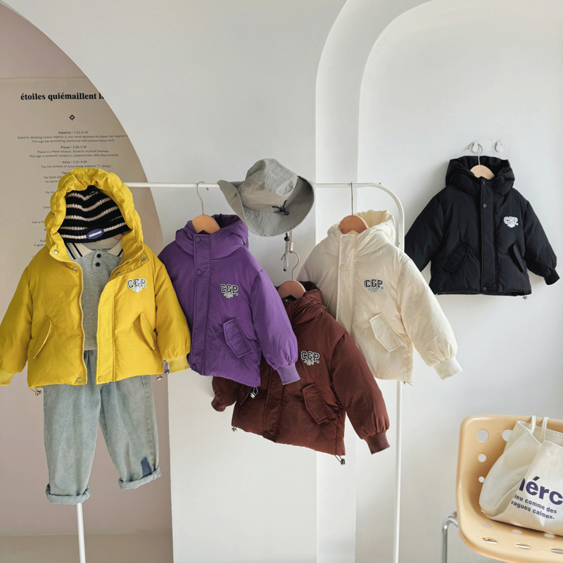 Children's 2023 new solid color hooded turtle shell jacket for boys and girls, white duck down children's clothing live_voghion.com