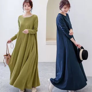 春秋季韩版长款孕妇裙过膝连衣裙女大裙摆长袖长裙打底裙显瘦大码