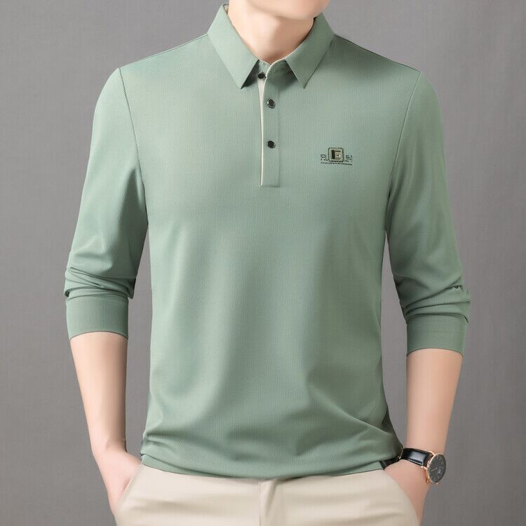 Autumn new men's long sleeve lapel seamless Polo shirt simple casual men's top base T-shirt wholesale