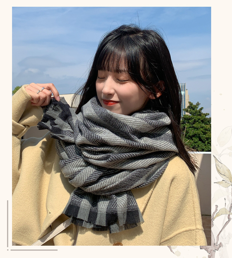 Short Beard Striped Scarf Korean Version Of The Double-sided Fashion Thickening Warm Long Shawl Student Bib display picture 6
