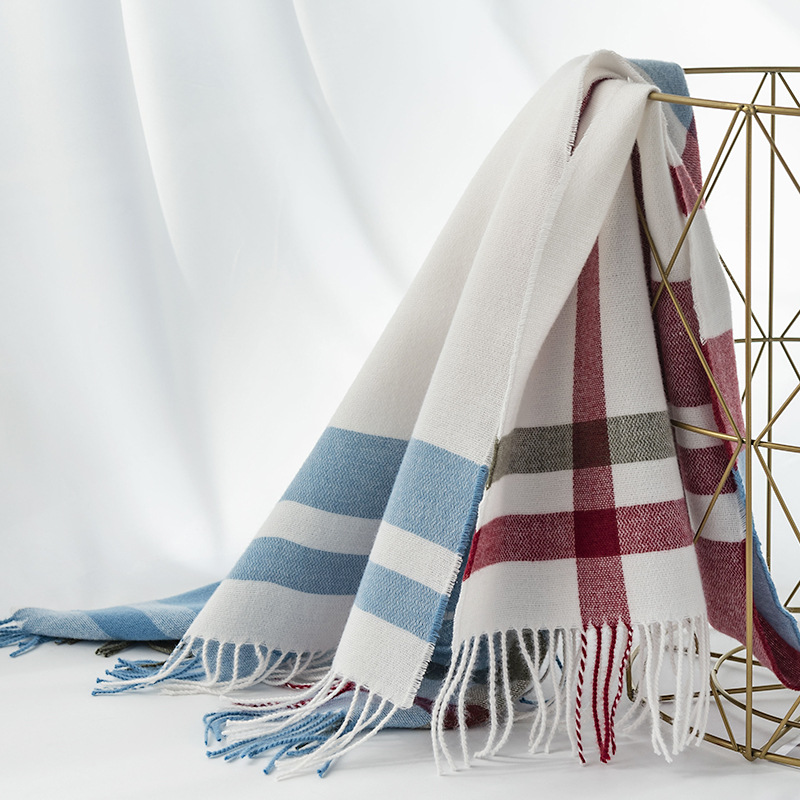 Neuer karierter Winterschal mit bedruckten Quasten und Kaschmirimitatschal, modischer und süßer Schal, mittellanger, dicker, warmer Schal_voghion.com