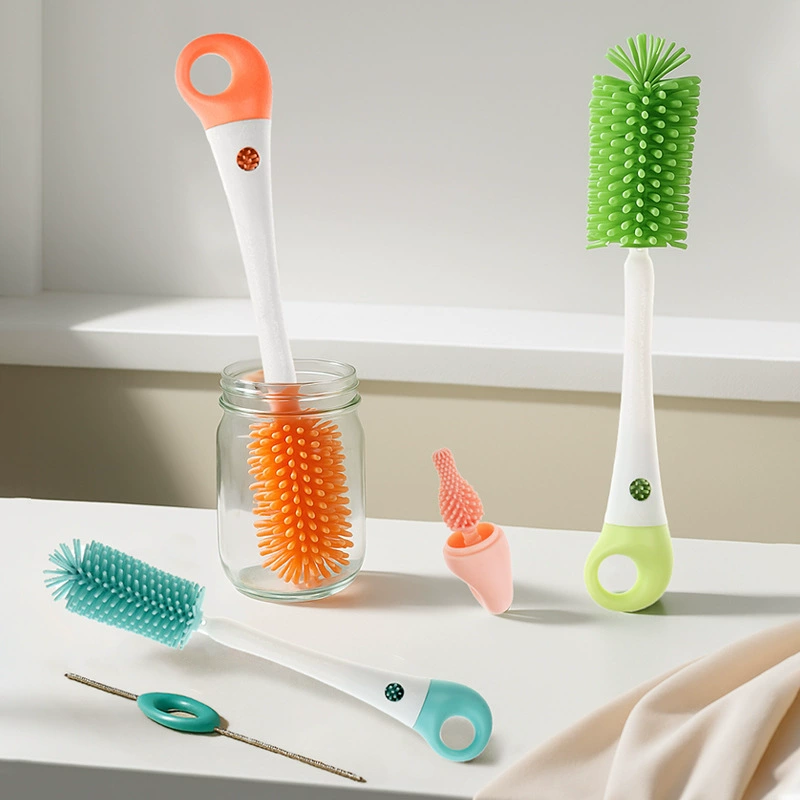 Детская силиконовая щетка для бутылочек с прямой ручкой, щетка для бутылочек, детская чашка для воды, многофункциональная щетка для чистки, щетка для сосков