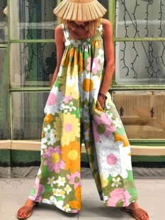 O 11515 Retro Floral Wide Leg Jumpsuit �͹Ż����B�wѝ ��