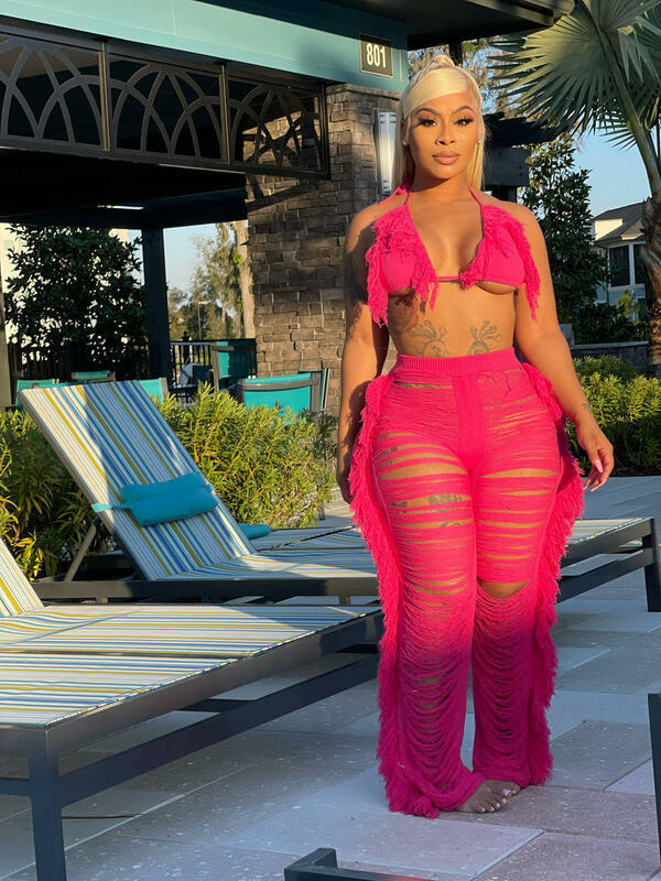 Women's Clothing summer new women's sexy tassel knitted pants suit_voghion.com