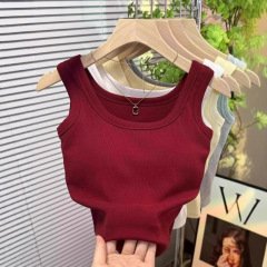 车厘子红吊带背心女2025夏季新款外穿带胸垫修身显瘦短款无袖上衣