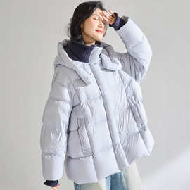 【盛泓】冬季新款加厚撞色白鸭绒云朵羽绒服连帽拼接针织面包服