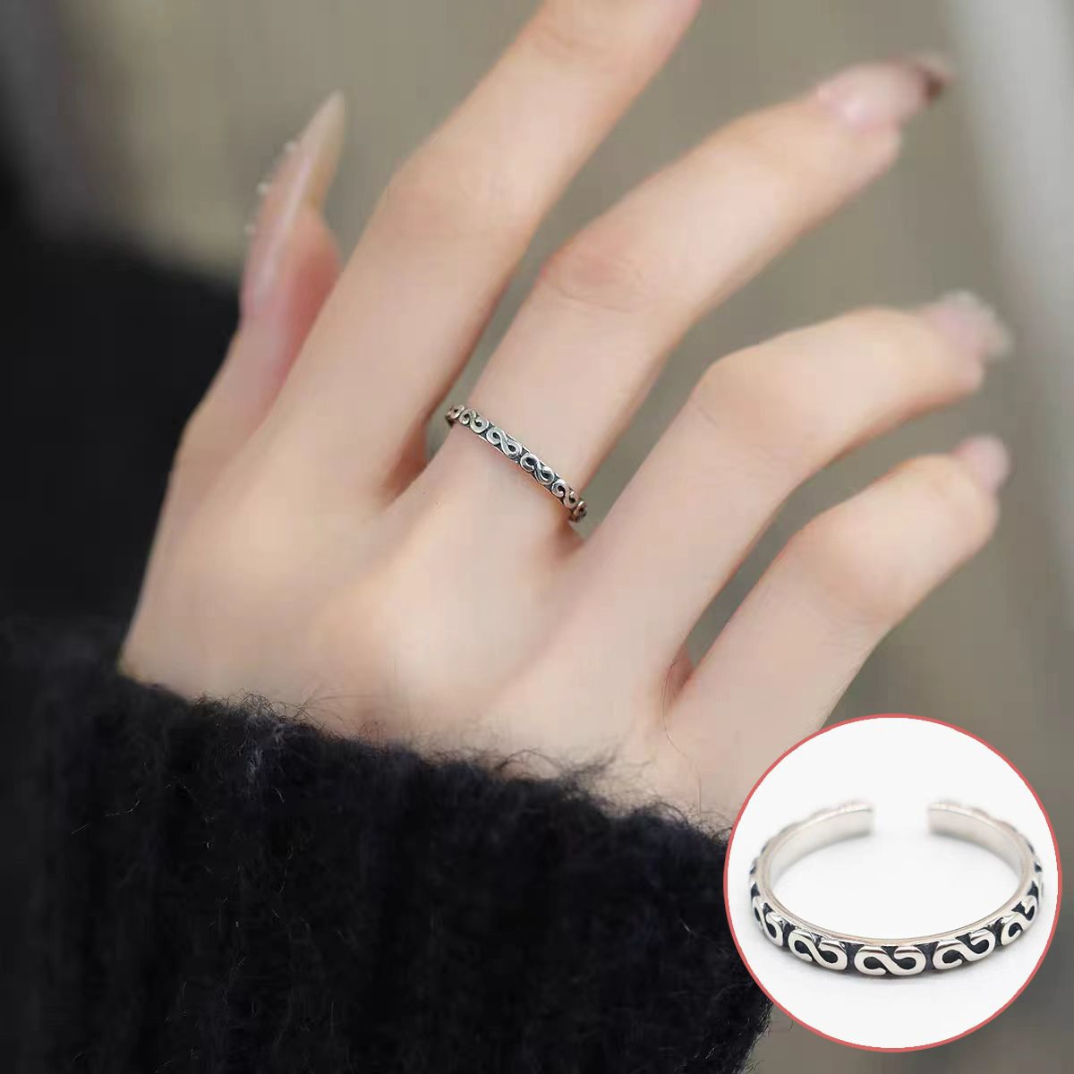 幾何学的な線の交差指輪の女性の冷たい風のシンプルなファッションS925銀メッキの口の指リングins風の指の指輪