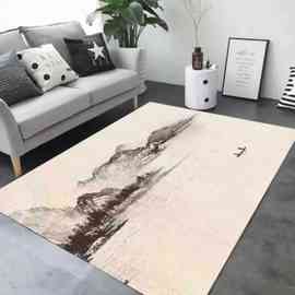 JI水墨画地毯中国风山水新中式客厅沙发淡雅搭配木质家具地毯可定