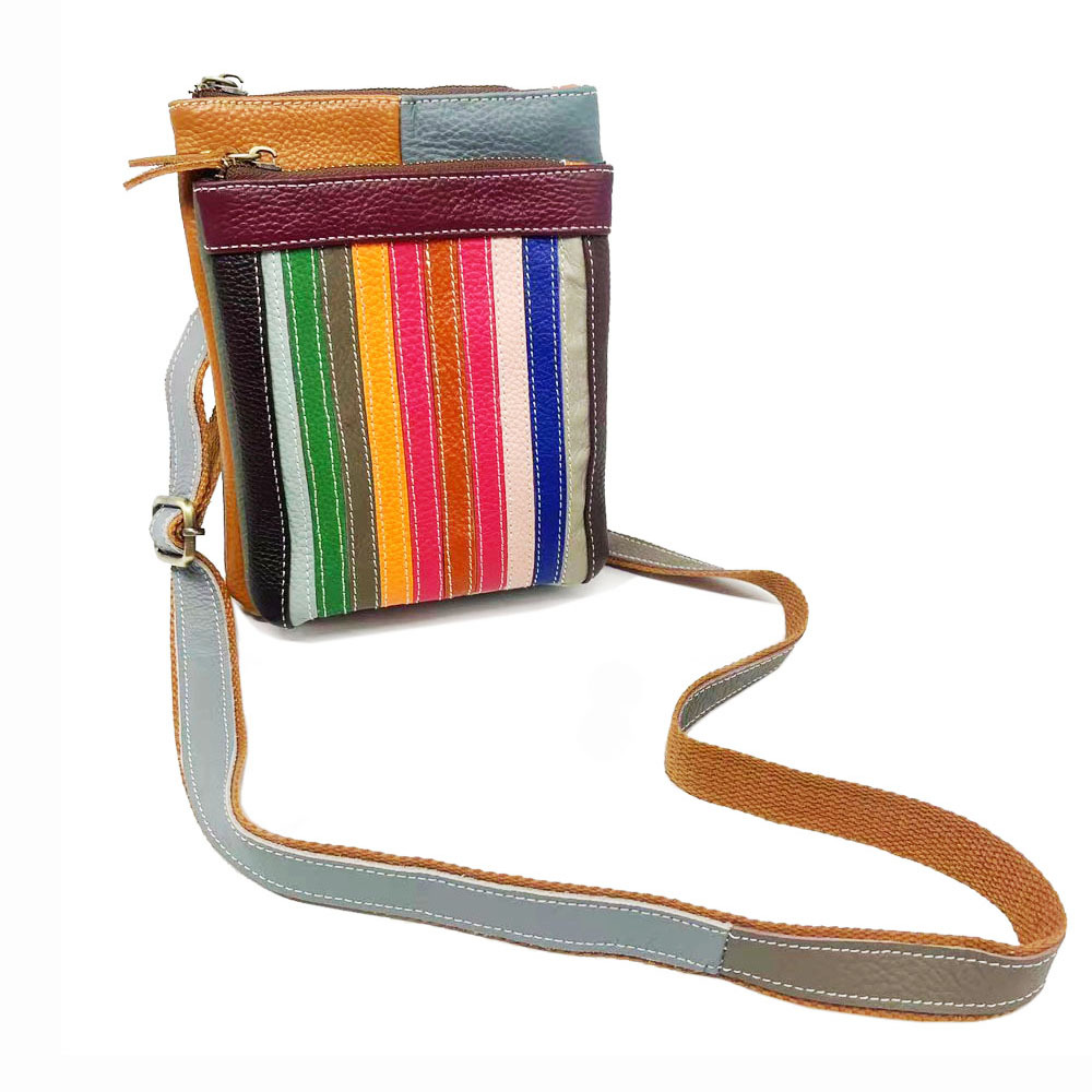 Bunte, handgefertigte Ledertasche in Regenbogenfarben, Handytasche, Umhängetasche_voghion.com