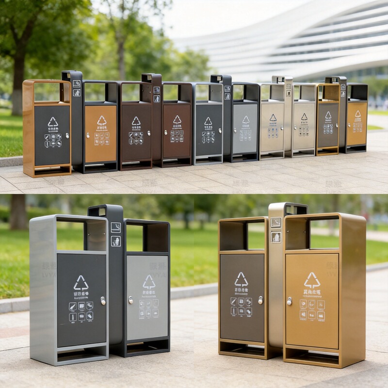 Yunuo Outdoor Sanitation Trash Can, Galvanized Steel Classified Garbage Bin with Lid, Large Fruit Peel Bin