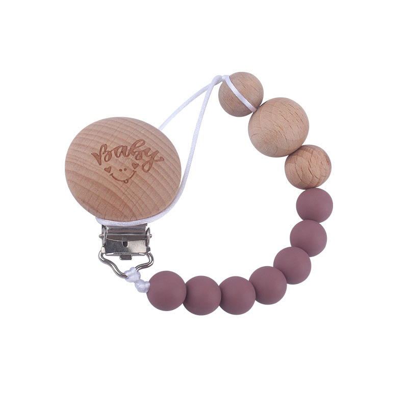 Bebé suministros de haya bebé Smiley cara forma chupete clip Beech cuentas de gel de sílice mordedor grano chupete cadena anti-pérdida