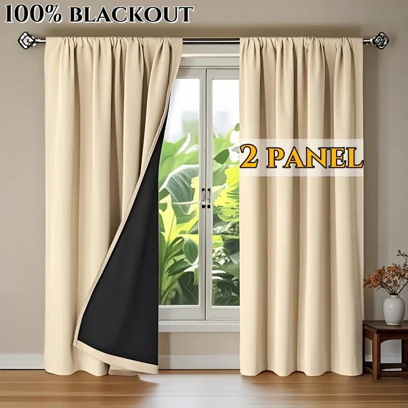 2Pc New Beige Blackout Cloth Curtain Living Room Bedroom Decoration Curtain Personalized Decoration Rod Curtain