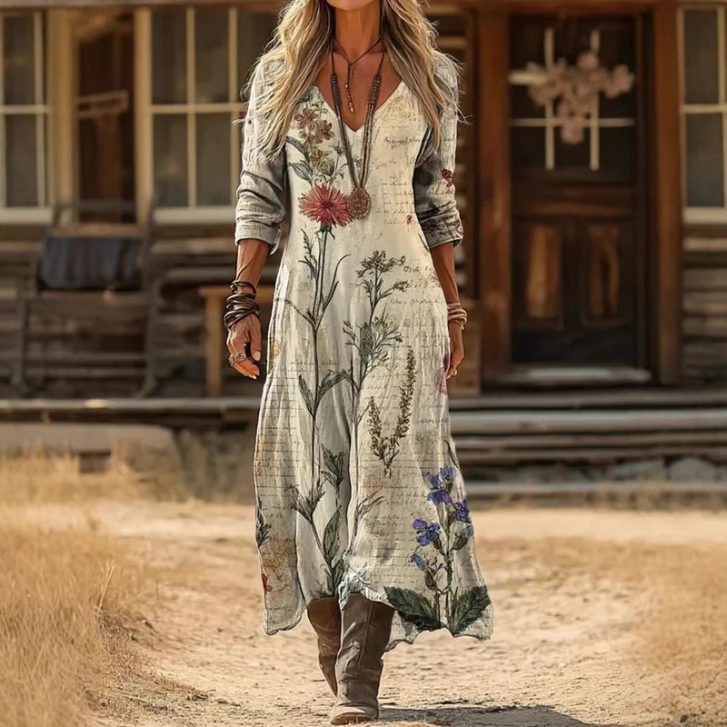 European and American Cross-Border Amazon New 3D Digital Print Bohemian Women's Dress Retro Long Dress European and American Cross-Border Amazon New 3D Digital Print Bohemian Women's Dress Retro Long Dress