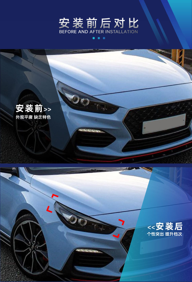 Suitable for Hyundai I30 I30N MK3 2017-2019, special front headlight eyebrow cover, headlight eyebrow car sticker, cross-border modification