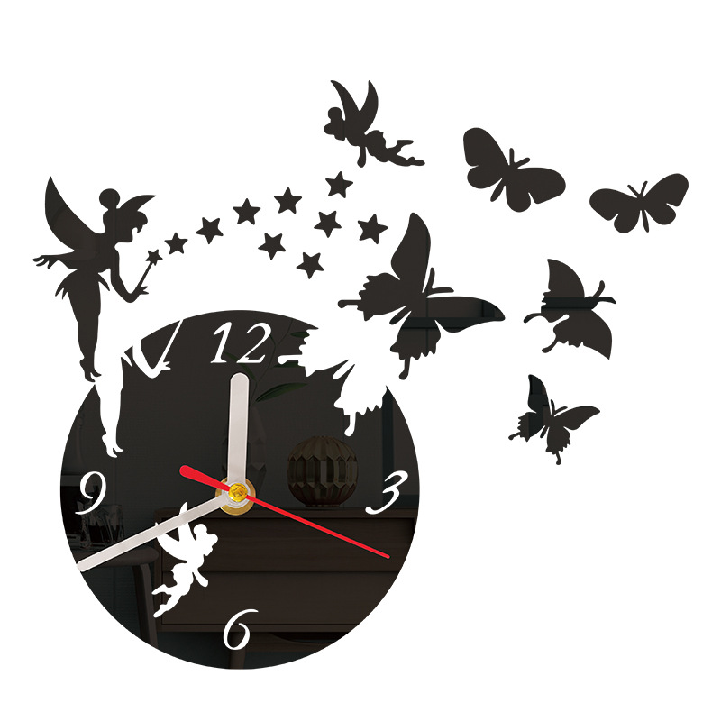 Akrilik Kendin Yap Sessiz Saat Peri Kelebek Ayna Sticker Yaratıcı Duvar Dekorasyonu Saat_voghion.com