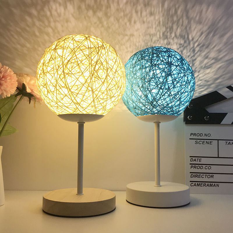 Rattan Ball Lighting Atmosphere Lamp Table Lamp Remote Control Bedroom Bedside Lamp Plug-In Night Light Bestie Creative Atmosphere Lamp