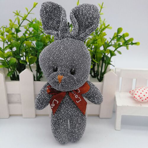 Bright silk wishing rabbit plush doll silver wire conjoined rabbit pendant bouquet doll wedding company event birthday gift