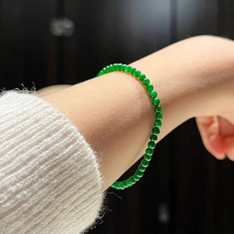 Laokeng Natural Jade Bracelet Bracelet Ice Green Full Color Round Bead Bracelet Necklace for Men and Women small size Bracelet
