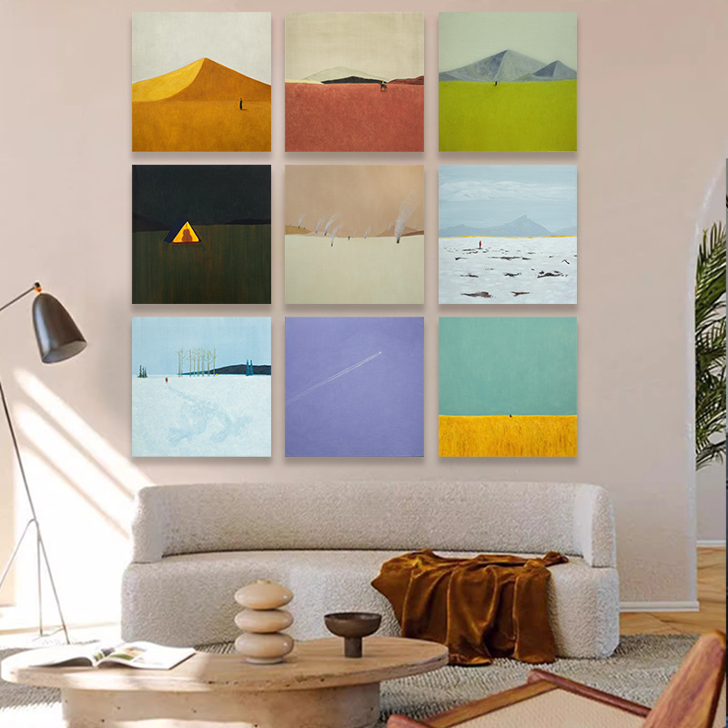 萨拉路吉小众艺术挂画酒店公寓极简抽象山脉壁画无框画客厅装饰画