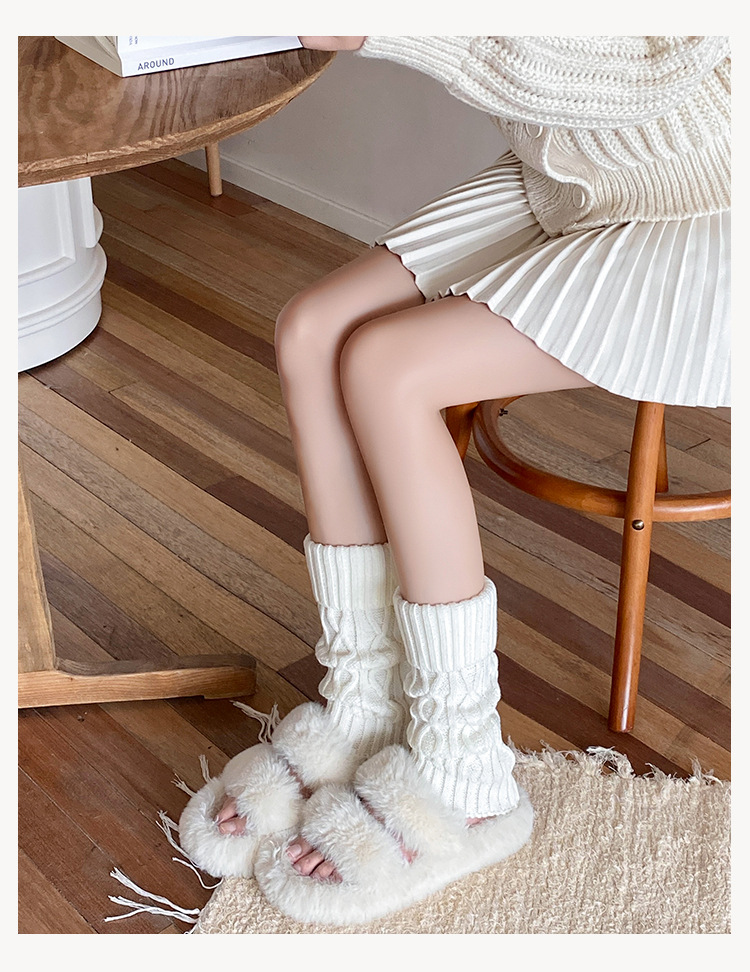 Leg Warmers Cotton Socks Women's Knitted Wool Warm Stacked Socks Mid Length Diamond Shaped Turn Down Socks Autumn And Winter Retro Calf Leg Covers_voghion.com