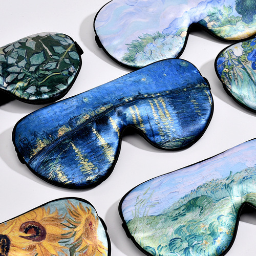 Cross-border new Van Gogh sunflower pattern eye mask, light-blocking sleep eye mask, retro portable high-quality eye mask, wholesale