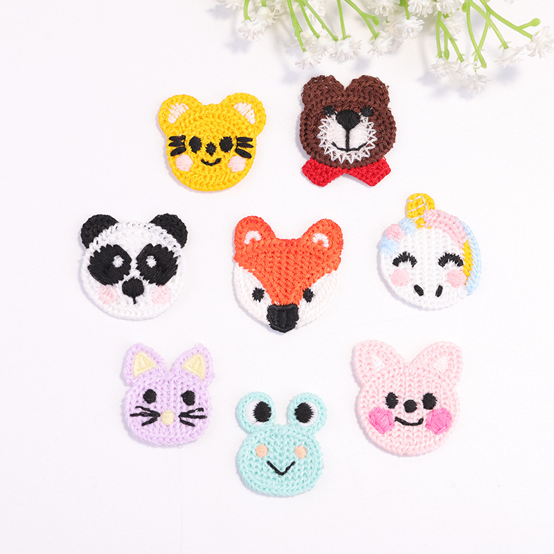 跨境专供服装辅料绣花章 新款可爱卡通贴布绣动物头针织装饰布贴