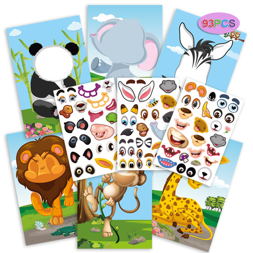 Cross-border fun diy children's stickers focus animal dinosaur elephant panda face changing princess dress up sticker book