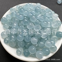 翡翠巴山冰透天青冻海蓝宝色桶珠老型珠鼓珠 散珠DIY配件饰品配件