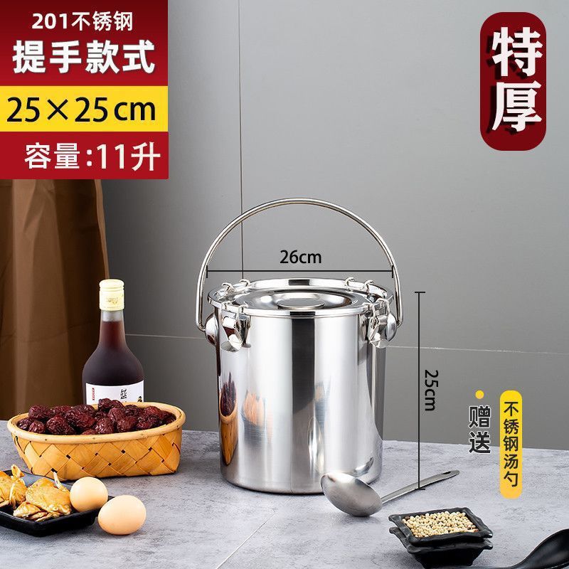 ステンレス製のバケツ、ステンレス製の厚みのある密閉バケツ、宅配用のバケツ、ご飯バケツ、スープバケツ、密閉米バケツ、水を運ぶための油バケツ。|undefined