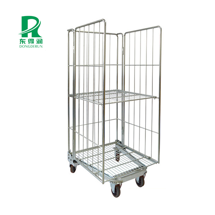 镀锌三门铁网理货周转台车 中转站物流拣货车 折叠金属笼车