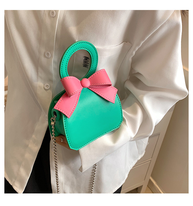Women's Small Pu Leather Color Block Cute Bowknot Square Magnetic Buckle Handbag display picture 12