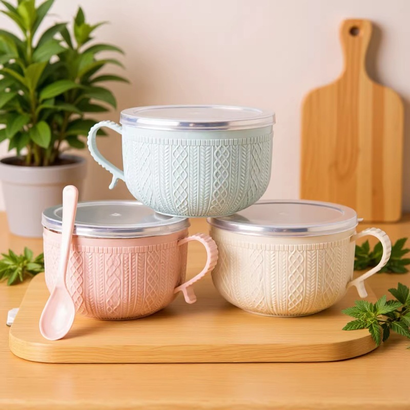 Stainless Steel Korean-style Cartoon Tableware With Lid Noodle Heat...