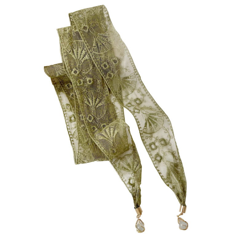 Pequeña correa de cabello personalizada nueva flor de encaje coreano decoración bufandas pequeñas bufandas delgadas colgante largo seda