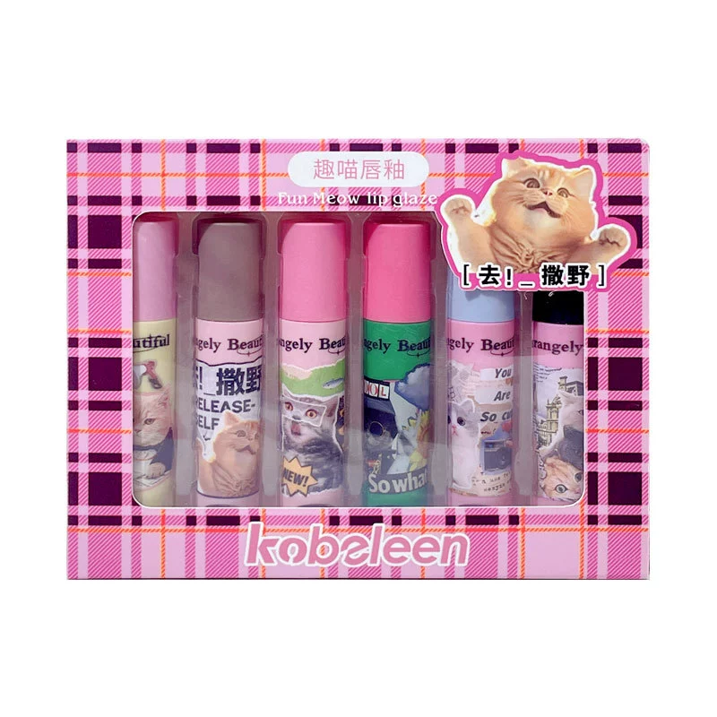 Блеск для губ Kobeleen Fun Meow, набор шесть цветов, лёгкий