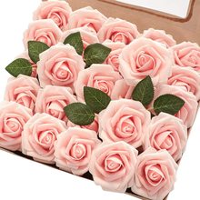 跨境仿真禮盒裝泡沫pe玫瑰花假花 帶桿25朵婚禮裝飾花情人節禮物