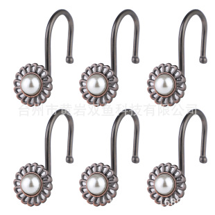 Cross Border Red Ancient Inlaid Pearl Flower Metal Hook Plum Blossom Metal Five Bead Hook Shower Curtain Metal Hook for Bathroom