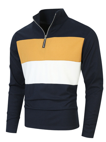 Cross-border new retro British style men's zip long sleeve POLO shirt trendy design sense temperament high-end turtleneck sweater