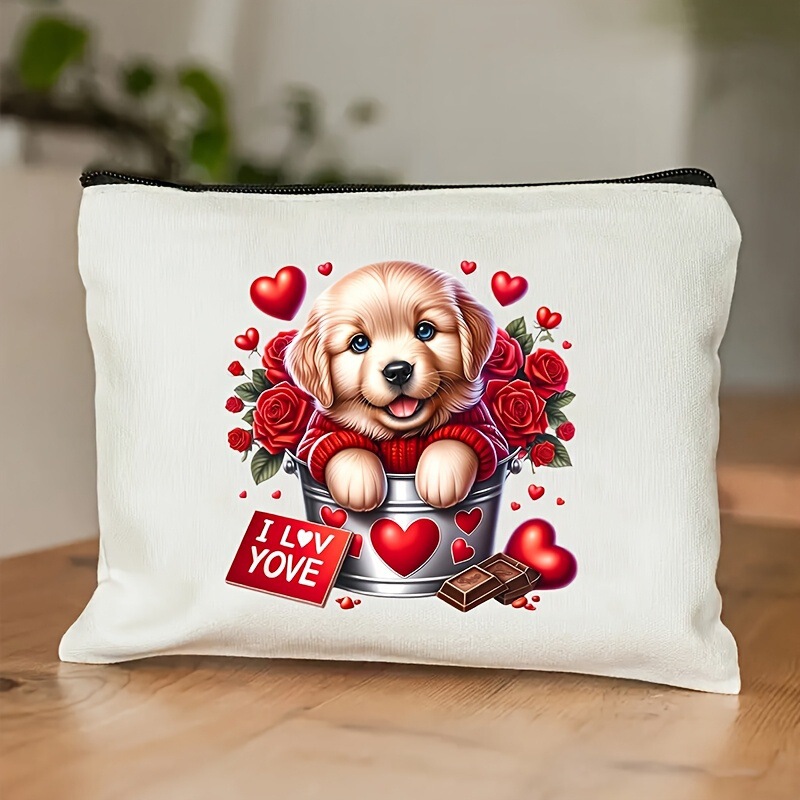 Cute puppy in the bucket "I love you" cosmetic bag-canvas travel bag and storage bag