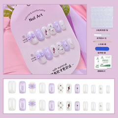 美甲空氣軟甲美甲片童趣花園純手工穿戴甲紫色蝴蝶結指甲貼片24片