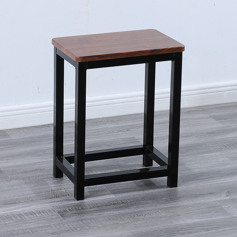 Taburete de taller al por mayor, línea de montaje de fábrica, taburete de trabajo, taburete cuadrado pequeño de acero y madera, taburete de hierro de comida rápida, oro de entrenamiento