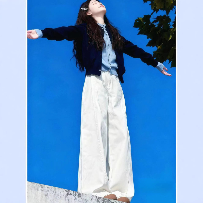 White Straight-Leg Jeans for Women, 2026 Summer New High-Waisted Loose Fit, Slimming Versatile Casual Wide-Leg Pants White Straight-Leg Jeans for Women, 2026 Summer New High-Waisted Loose Fit, Slimming Versatile Casual Wide-Leg Pants